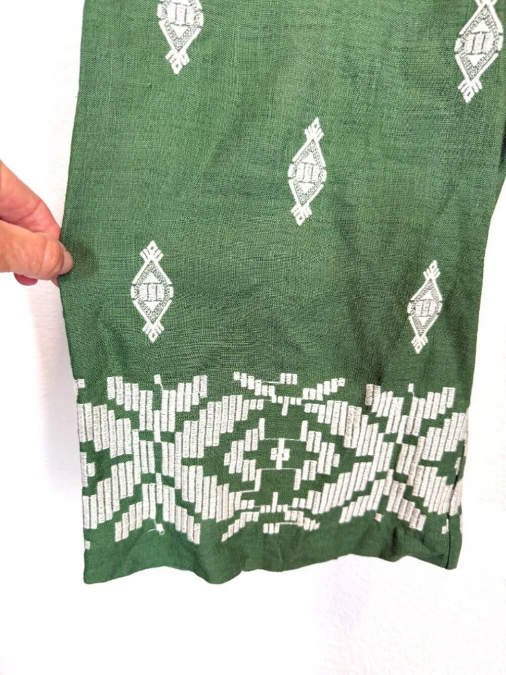 Zara Embroidered Trousers Size Small Green Pants Linen Cropped Wide Leg Coolots